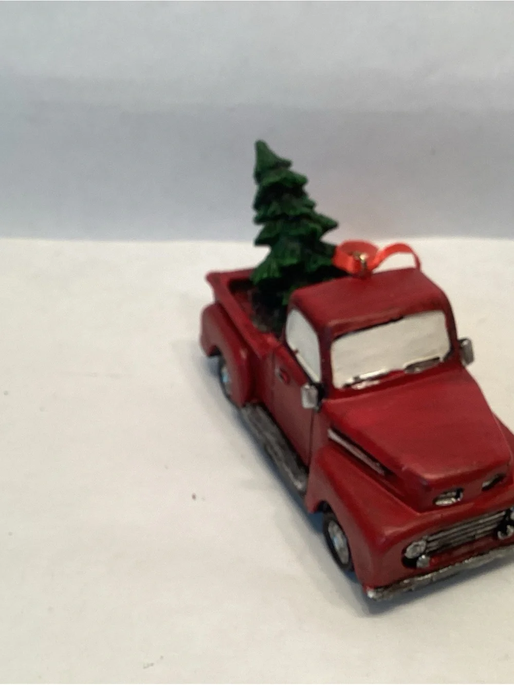 Red Vintage Pickup Truck with Christmas Tree Christmas Ornament 4”